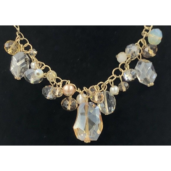 Leslie Danzis Necklace Statement Crystal Bronze Tone Chain - Picture 5 of 6